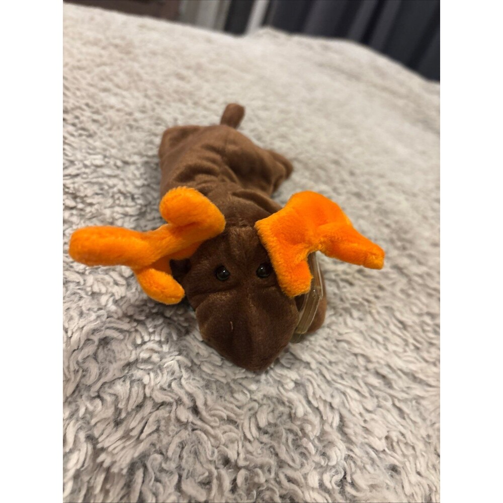 Ty Beanie Baby Chocolate Moose Kids OS Brown Excellent Orange Antlers 1993 Plush